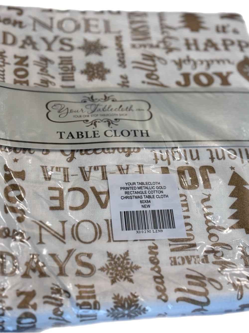 Holiday Script & Icons Tablecloth in Cream and Metallic Gold - Picture 4 of 5
